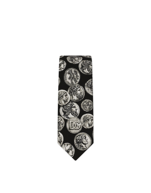 LARGE COIN PRINT 6-CM SILK BLADE TIE
