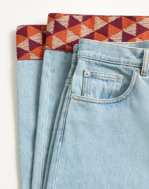 Pantalone In Denim Con Fondo In Jacquard