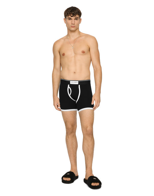LONG-LEG TWO-WAY STRETCH COTTON BOXERS WITH PRINT