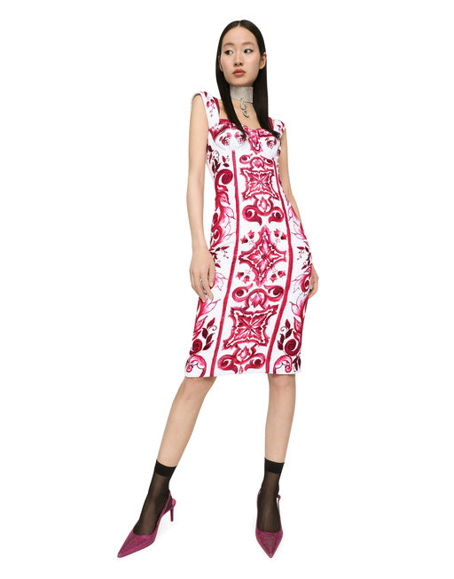 MAJOLICA-PRINT TERRYCLOTH MIDI DRESS