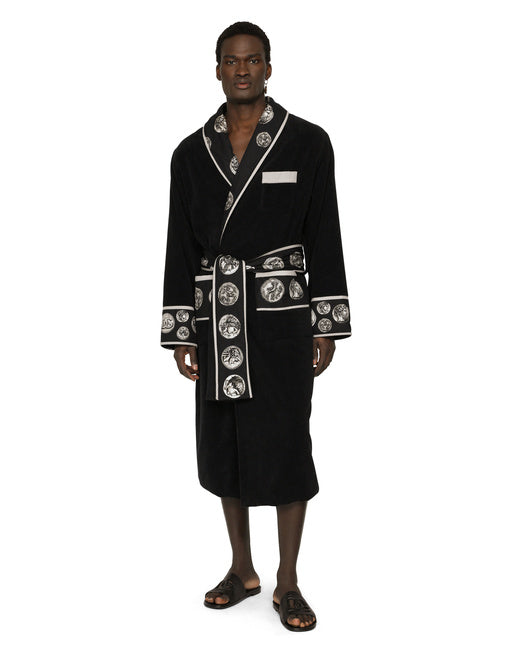 COTTON BATHROBE WITH COIN PRINT DETAILS