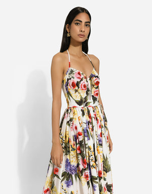 CALF-LENGTH COTTON DRESS WITH GARDEN PRINT