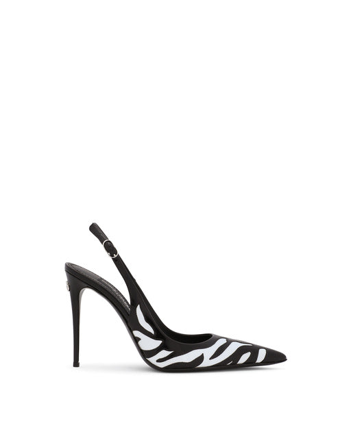 ZEBRA-PRINT POLISHED CALFSKIN SLINGBACKS