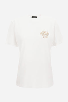 T-Shirt In Cotton Jersey Fabric With Medusa Hotfix Embroidery