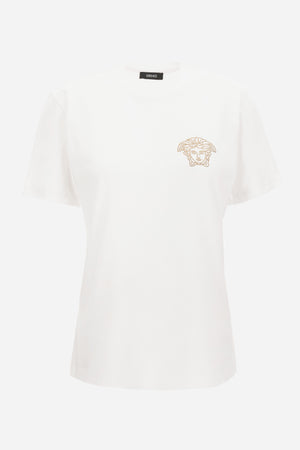 T-Shirt In Cotton Jersey Fabric With Medusa Hotfix Embroidery