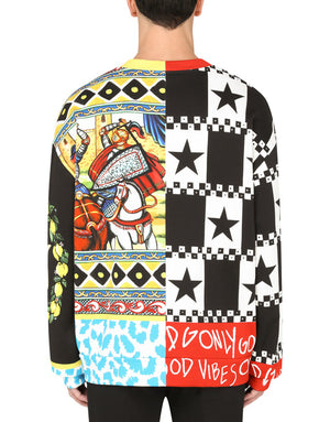 JERSEY SWEATSHIRT WITH CARRETTO PATCHWORK PRINT