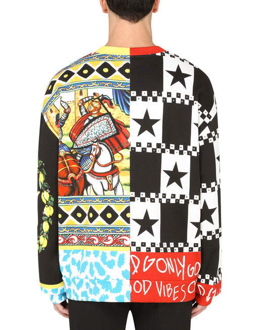 JERSEY SWEATSHIRT WITH CARRETTO PATCHWORK PRINT