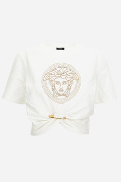 T-Shirt In Organic Stretch Cotton Jersey-Medusa Embroidery