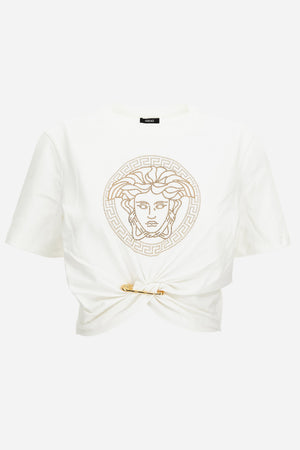 T-Shirt In Organic Stretch Cotton Jersey-Medusa Embroidery