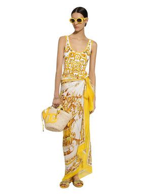 MAJOLICA-PRINT RACING SWIMSUIT