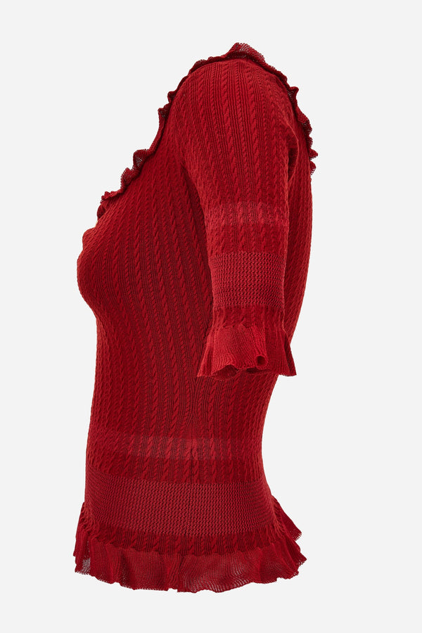 Knit Sweater In Micro Cable Wool Blend