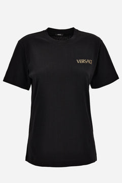 T-Shirt In Cotton Jersey Fabric With Versace Hotfix Embroidery