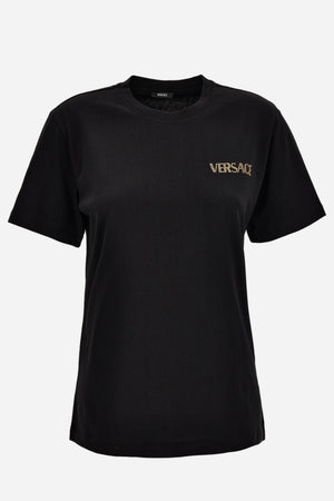 T-Shirt In Cotton Jersey Fabric With Versace Hotfix Embroidery