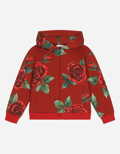 JERSEY HOODIE WITH ROSE PRINT