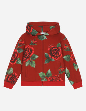 JERSEY HOODIE WITH ROSE PRINT