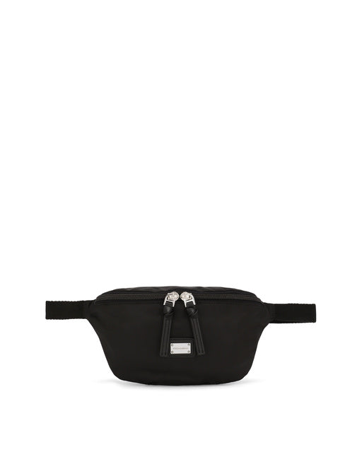 DOLCE & GABBANA WAIST BAG IN SOLID-COLOURED LEATHER AND NYLON