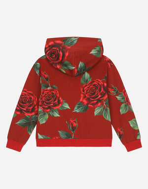 JERSEY HOODIE WITH ROSE PRINT