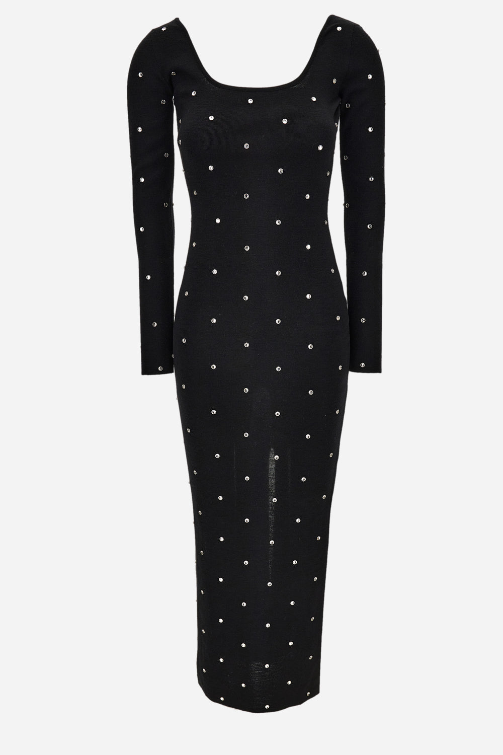 Knit Dress In Wool Studs And Crystals Embroidery