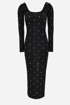 Knit Dress In Wool Studs And Crystals Embroidery
