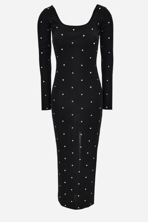 Knit Dress In Wool Studs And Crystals Embroidery