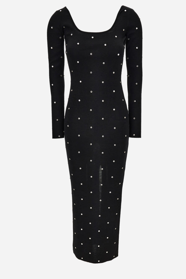 Knit Dress In Wool Studs And Crystals Embroidery