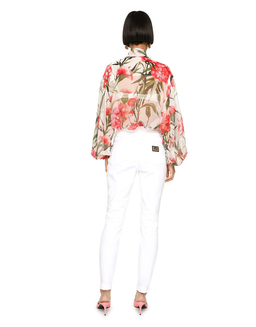 CARNATION-PRINT CHIFFON SHIRT