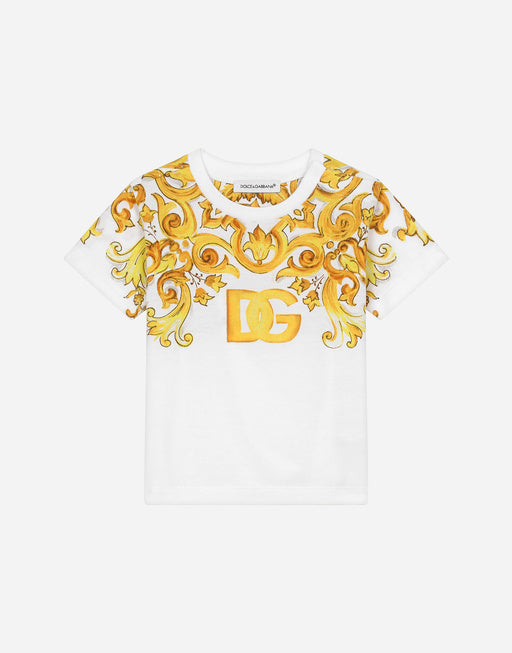 JERSEY T-SHIRT WITH YELLOW MAJOLICA PRINT AND DG LOGO