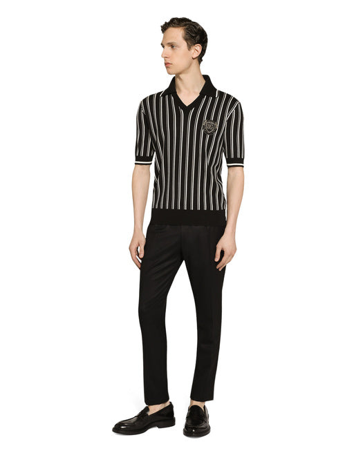 STRIPED SILK POLO-SHIRT WITH DG LOGO