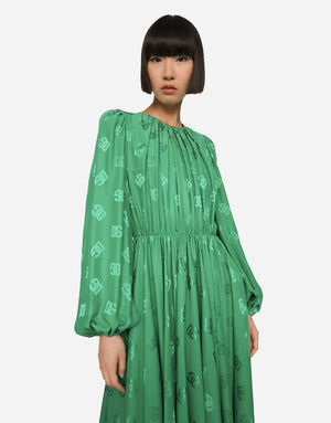 SILK CALF-LENGTH DRESS WITH ALL-OVER DG LOGO