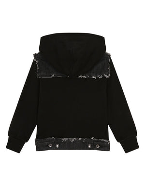JERSEY HOODIE WITH DENIM INSERTS