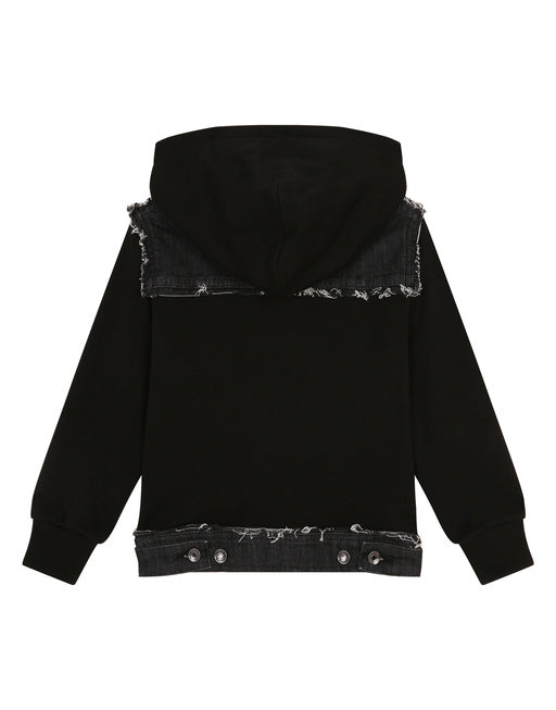 JERSEY HOODIE WITH DENIM INSERTS