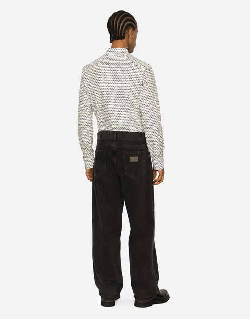 POPLIN GOLD-FIT SHIRT WITH DG LOGO PRINT