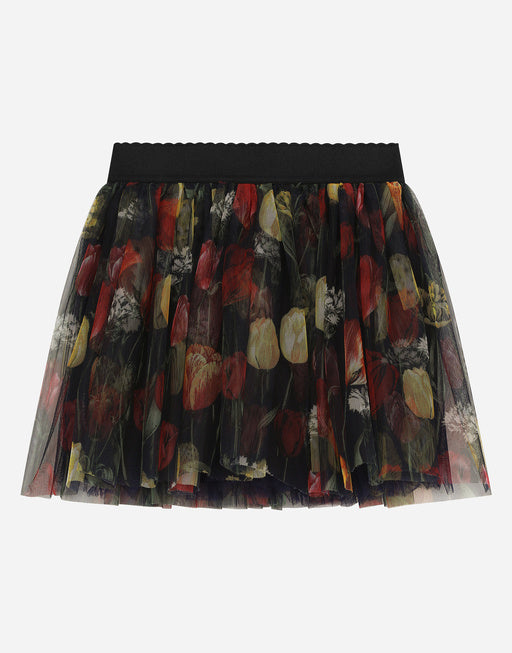 TULIP-PRINT TULLE SKIRT