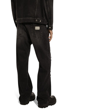 OVERSIZE WASHED JEANS WITH RHINESTONE EMBELLISHMENT