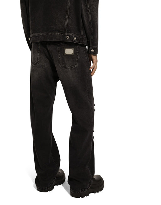 OVERSIZE WASHED JEANS WITH RHINESTONE EMBELLISHMENT
