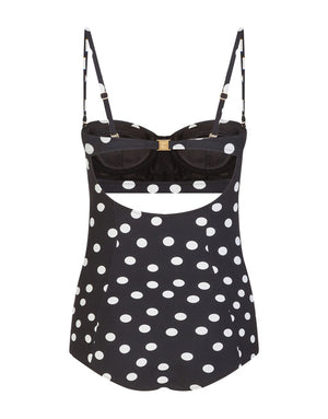 ONE-PIECE BALCONETTE SWIMSUIT WITH POLKA DOT PRINT