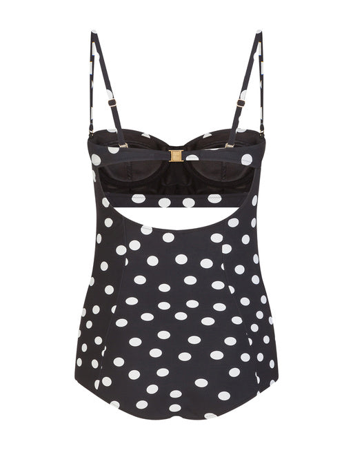ONE-PIECE BALCONETTE SWIMSUIT WITH POLKA DOT PRINT