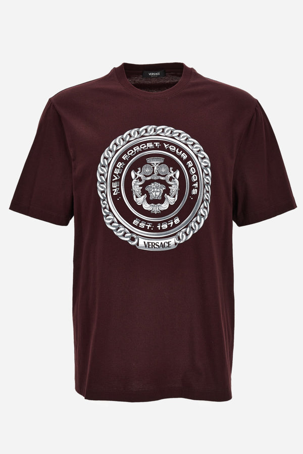 T-Shirt In Compact Cotton Jersey Fabric-Chain Crest Print
