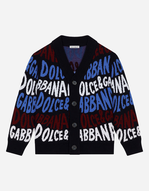 WOOL JACQUARD CARDIGAN WITH DOLCE&GABBANA LOGO