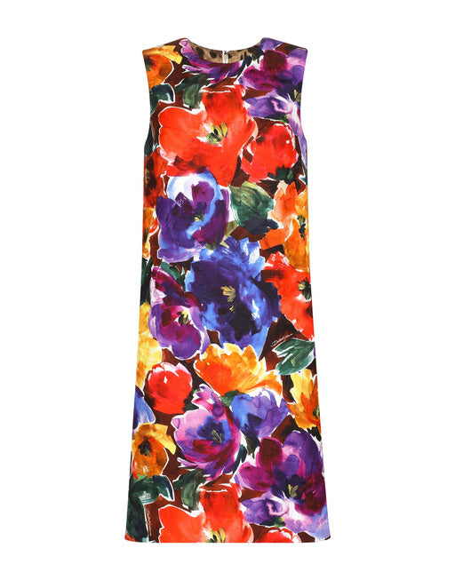 BROCADE MIDI DRESS WITH ABSTRACT FLOWER PRINT