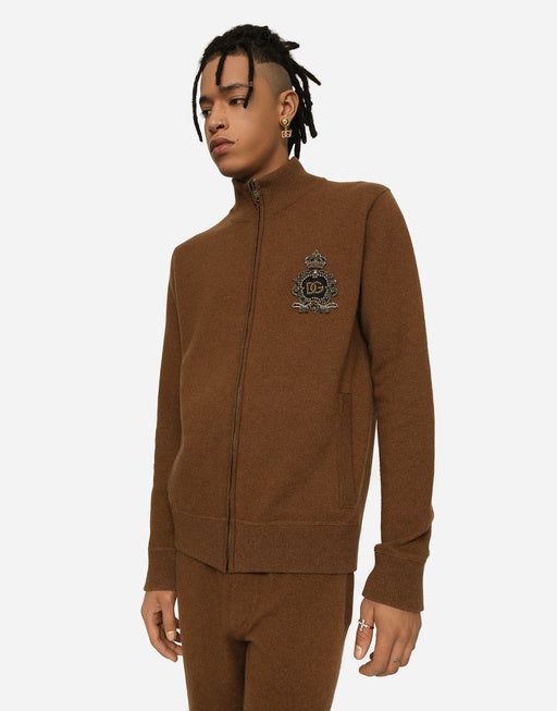 ZIP-UP SWEATSHIRT WITH WOOL AND CASHMERE KNIT PATCH DG