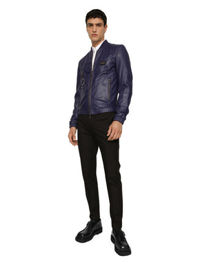 LEATHER JACKET WITH LOGO PLAQUE