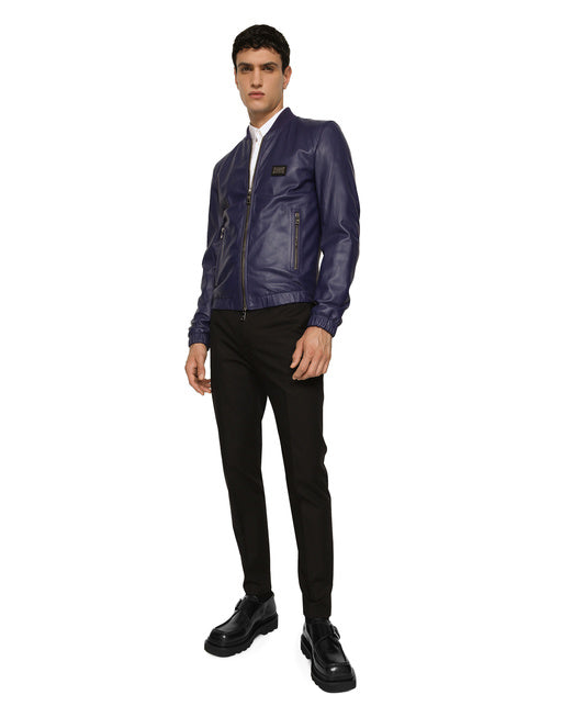 LEATHER JACKET WITH LOGO PLAQUE