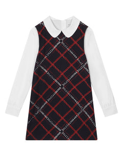 LONG-SLEEVED TARTAN-PRINT DRESS
