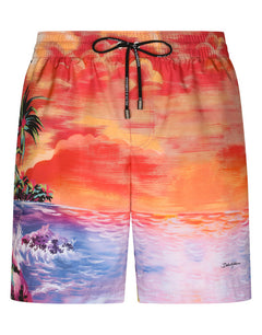 MID-LENGTH SWIM TRUNKS WITH HAWAIIAN PRINT
