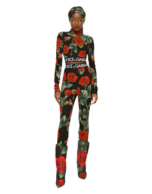 ROSE-PRINT CHARMEUSE LEGGINGS