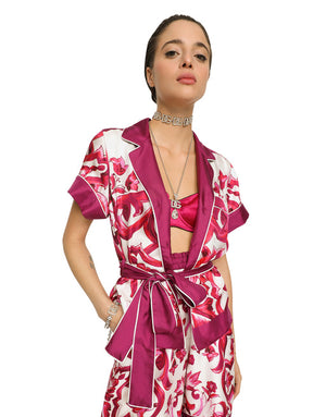 MAJOLICA-PRINT TWILL SHIRT WITH BELT