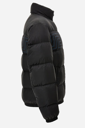 Down Jacket/Vest In Solid Black Fabric-Versace Greek Key Print