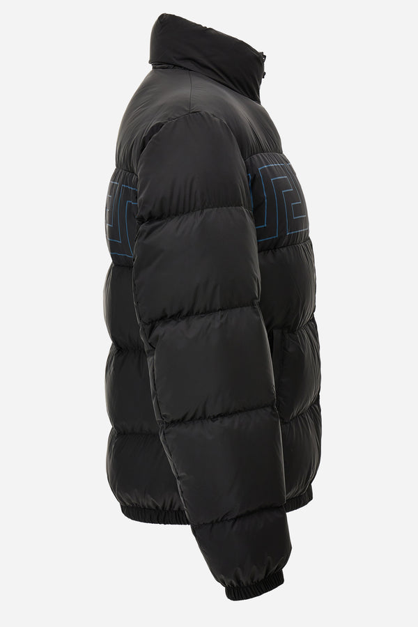 Down Jacket/Vest In Solid Black Fabric-Versace Greek Key Print