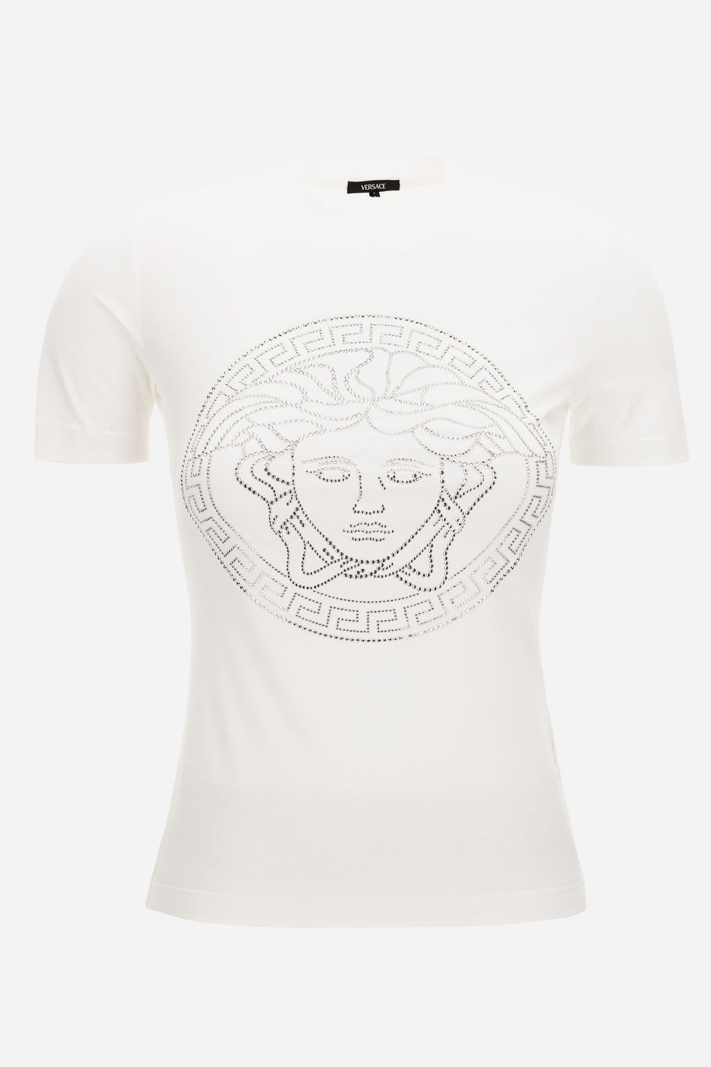 T-Shirt In Cotton Jersey Fabric With Medusa Rhinestone Embroidery-Studs